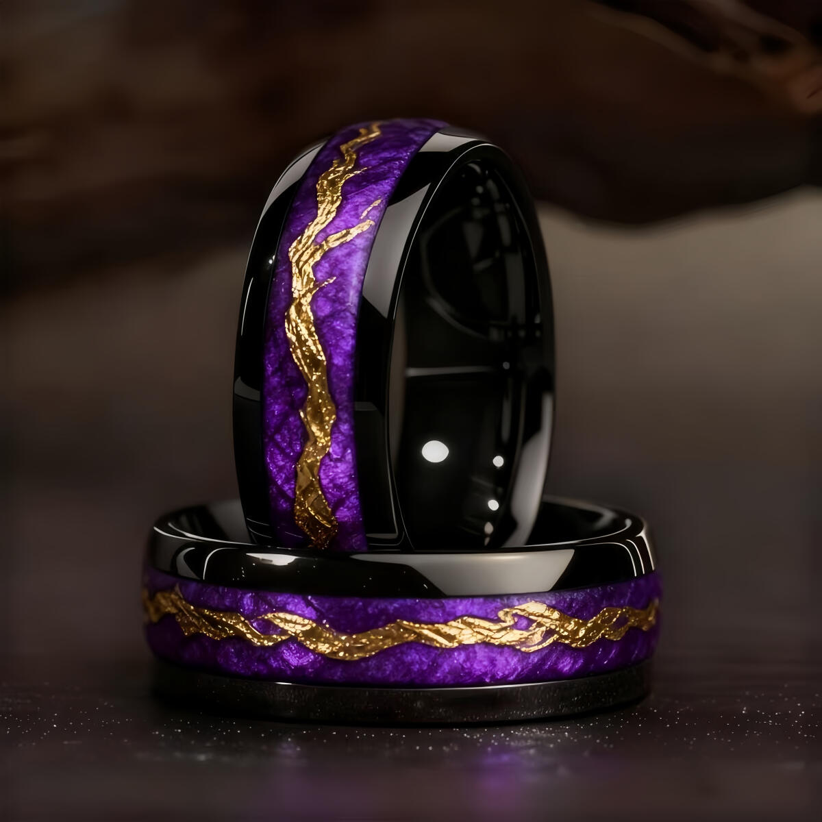 Gymnastic Ring Wood - خاتم رجالي أنيق من الفولاذ المقاوم
